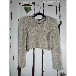 Candy Couture Womens Size 14 Pearl Beige Cropped Sweater Metallic Silver Threads